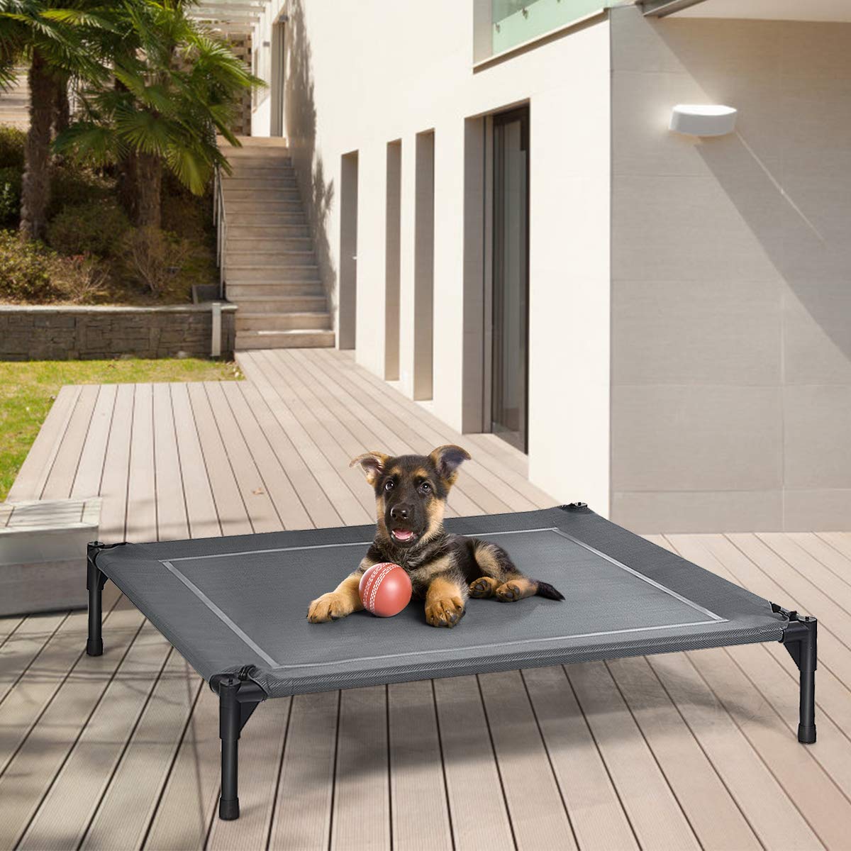 Elevated Pet Cot with Detachable Canopy Shade & Sturdy Steel Frame 91.5 cm X 81 cm X 84 cm (L X W X H)