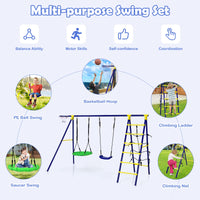 5-in-1 Outdoor Backyard Kids Swing Set with A-Shaped Metal Frame