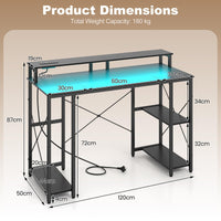 Giantex 120cm Computer Desk with Charging Station and LED Lights