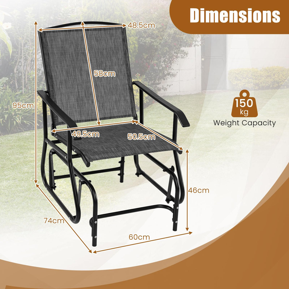 Outdoor Glider Chair with Metal Frame and Breathable Fabric