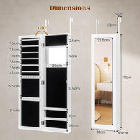 Wall/Door Mounted Jewelry Armoire with Storage Shelves and 2 Hanging Hook