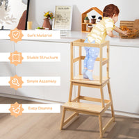 2-in-1 Wooden Kids Kitchen Step Stool with Safety Rails