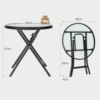 Foldable Outdoor Bistro Table, 46 cm Tempered Glass Coffee Table, Portable Patio Dining Table Side Table