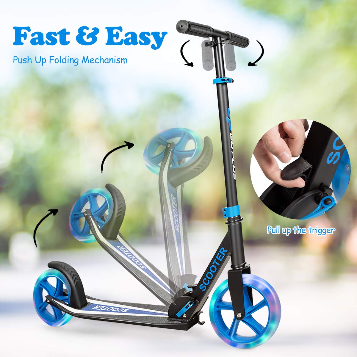 Folding Kick Push Scooter with Flashing LED Wheels