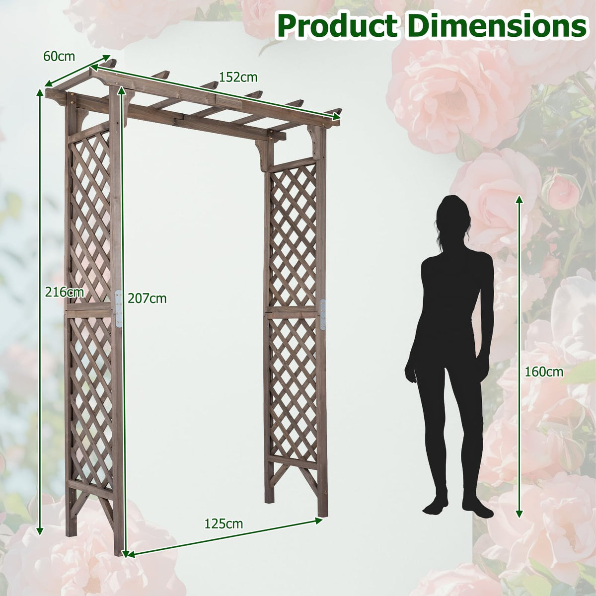Flat Top Garden Arch Trellis 216cm Tall Wood Garden Archway Gate for Climbing Plants