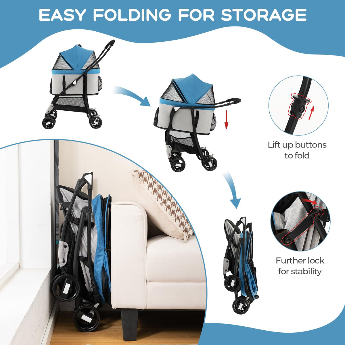 3-In-1 Pet Stroller with Removable Car Seat Carrier, Foldable Dog Cat Stroller