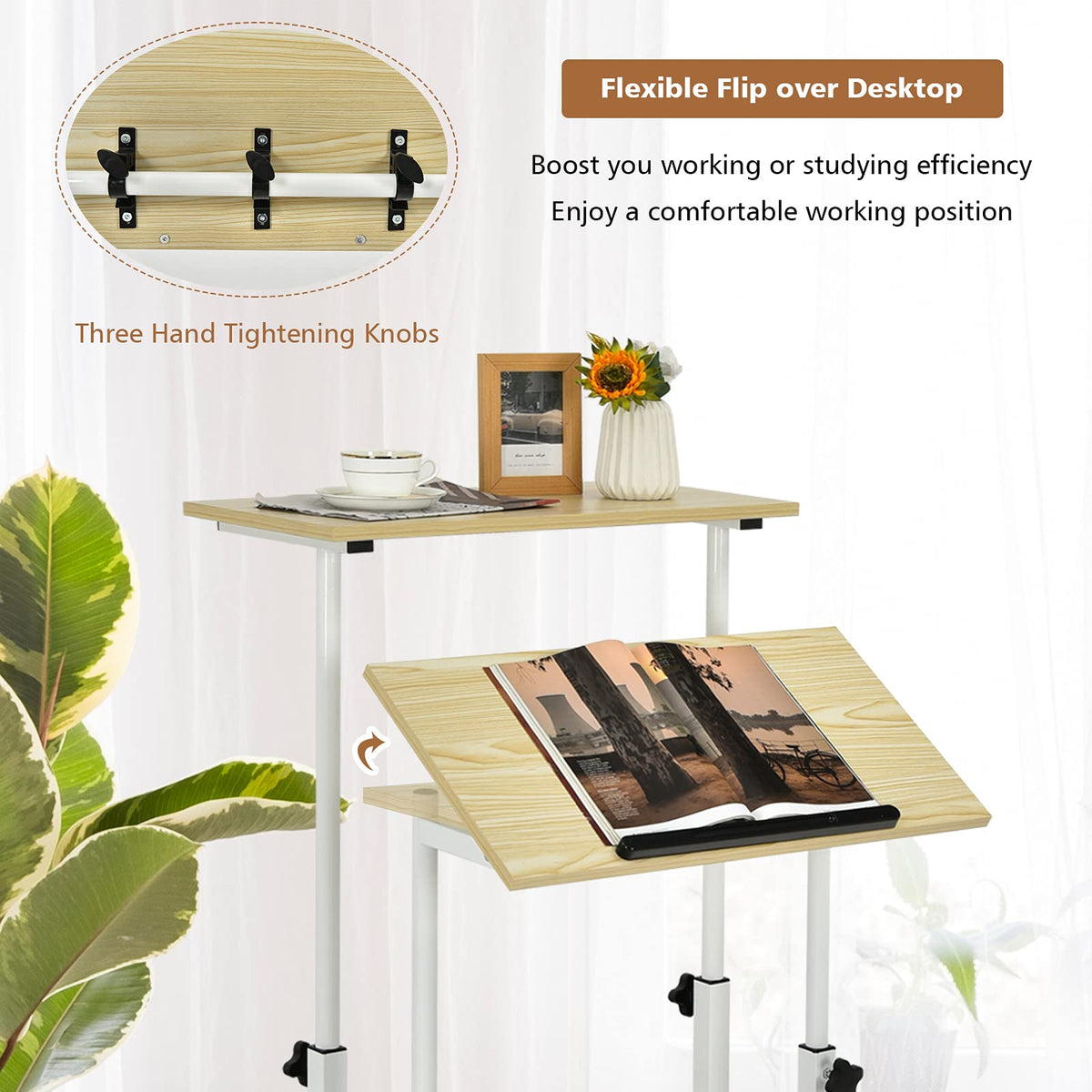 Giantex Mobile Standing Desk, Height Adjustable Sit Stand Desk, 2-Tier Home Office Computer Workstation