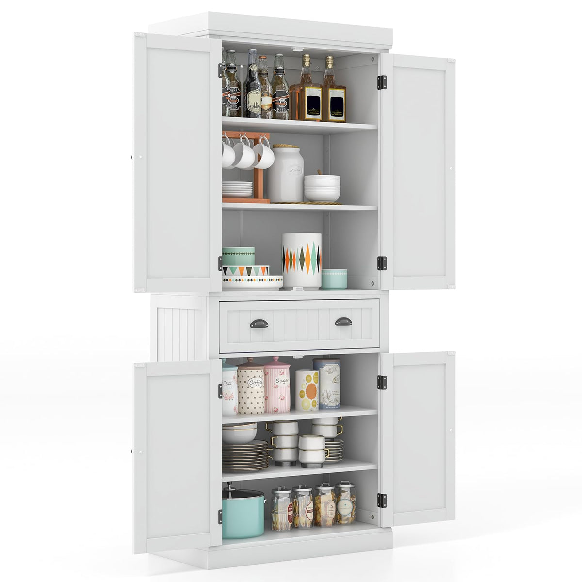 Giantex 183.5 cm Kitchen Pantry Storage Cabinet, Tall Freestanding Cupboard with 4 Doors