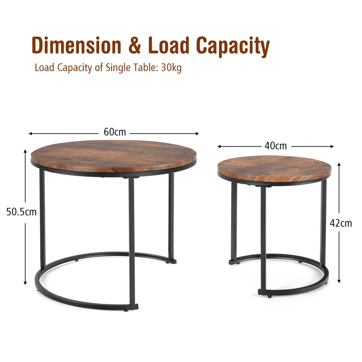 Giantex Set of 2 Round Nesting Coffee Table, Compact Stacking Side Tables w/ Wooden Tabletop & Powder-coated Steel Frame