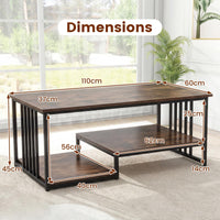 Industrial Coffee Table Rectangular 2-Tier with Open Shelf for Living Room