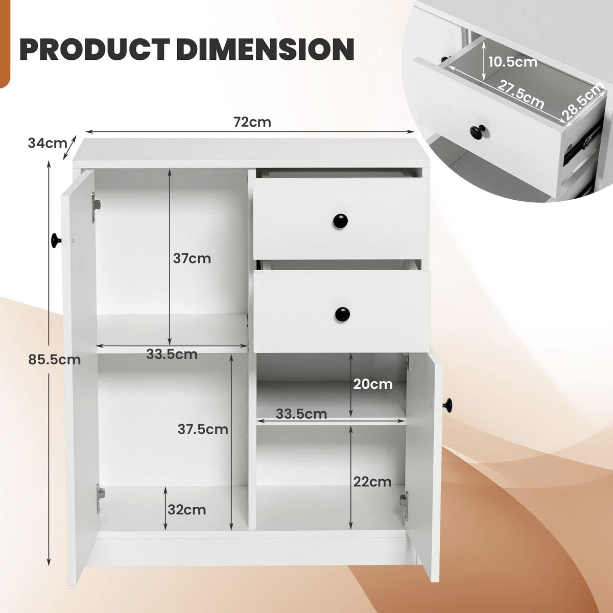 Giantex Storage Cabinet, Modern Cabinet with Adjustable Shelves, White