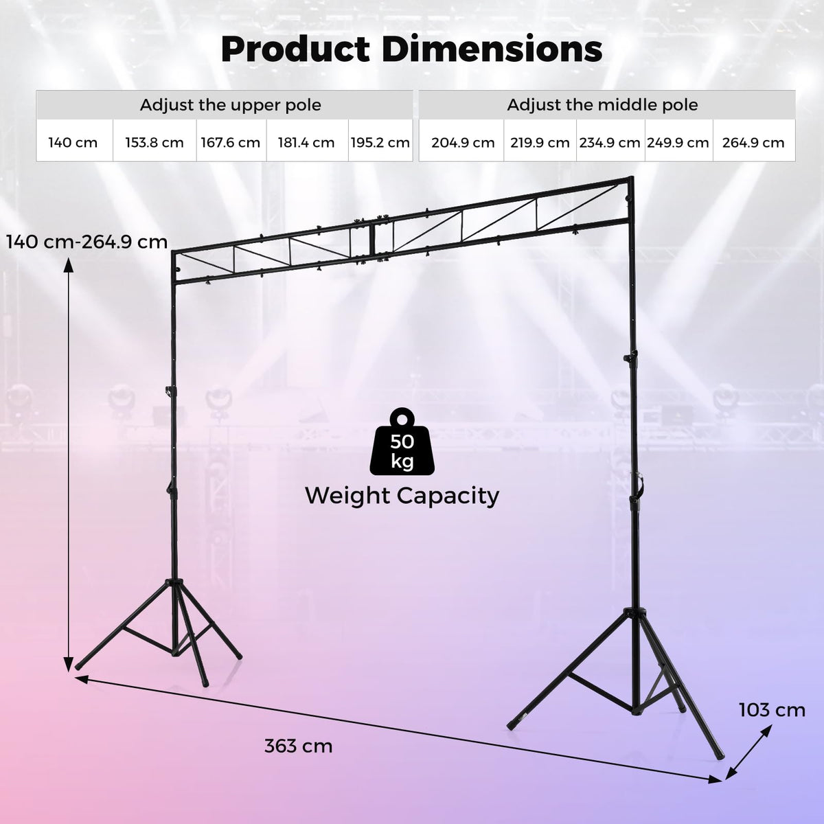 Portable Lighting stand System, Height Adjustable DJ Light Stand