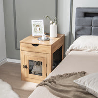 Furniture Style Dog Crate with Wired & Wireless Charging, Decorative Dog Kennel End Table w/Drawer, Removable Dog Bed