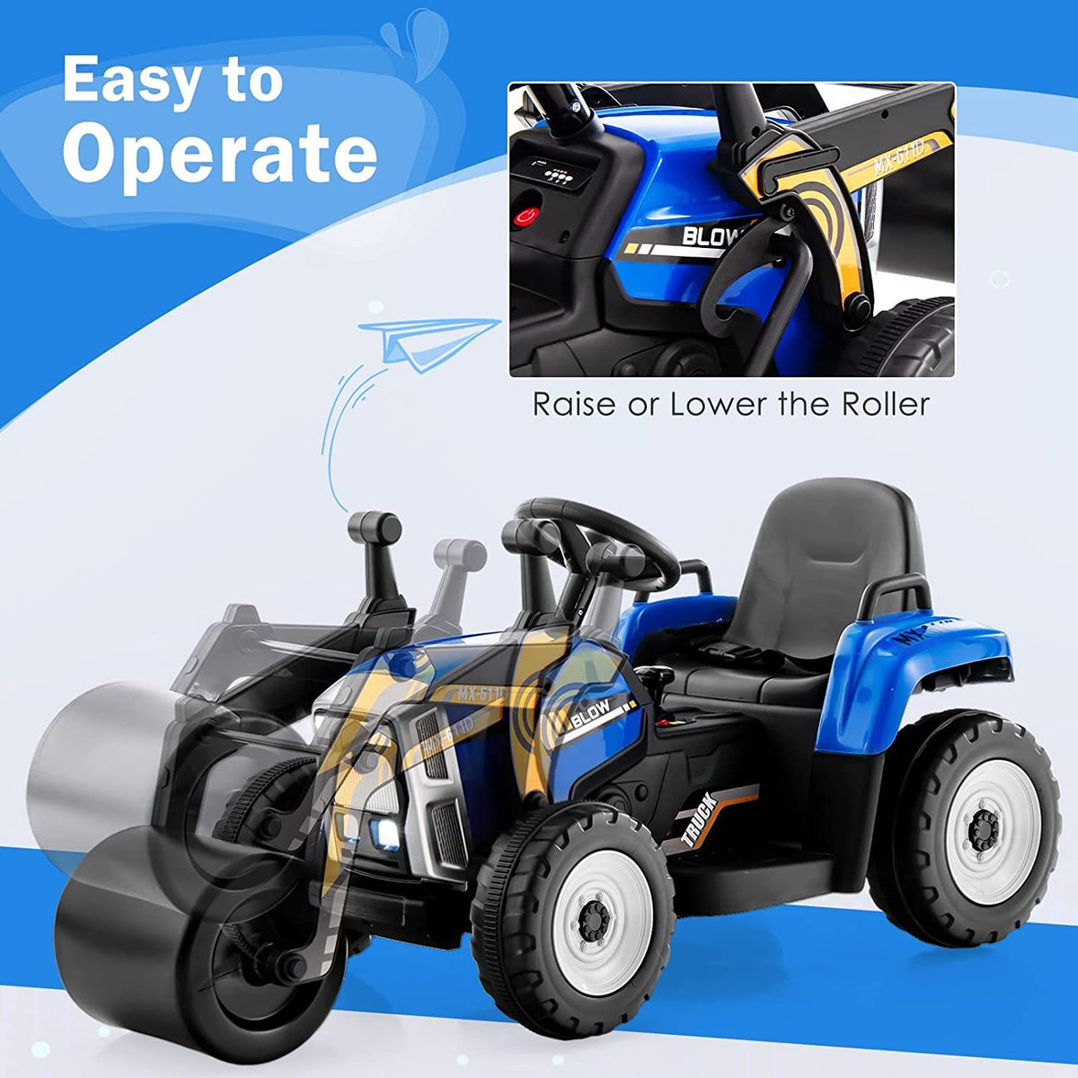 Ride on Car, 12V Road Roller with Remote Control