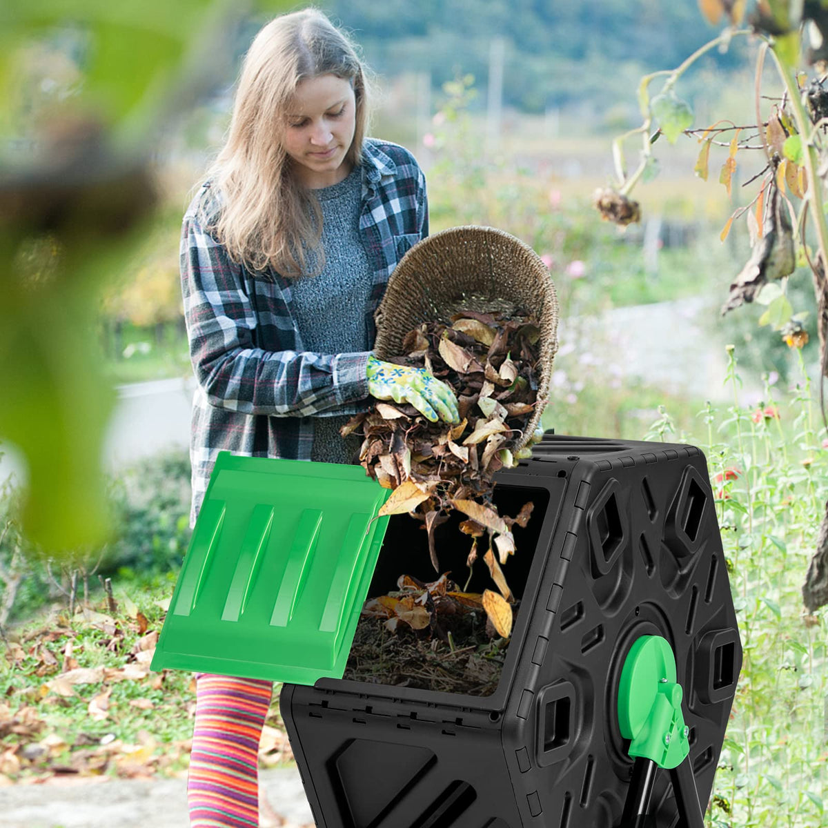 Single Chamber Compost Tumbler, 65 L Compact Tumbling Composter w/Slid ...