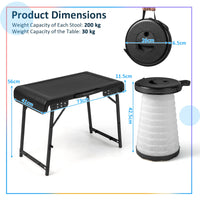 3-Piece LED Folding Table Stool Set with Retractable Design for Picnic/Camping