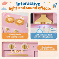 Wooden Play Kitchen for Kids Toddlers with Real Lights and Sounds