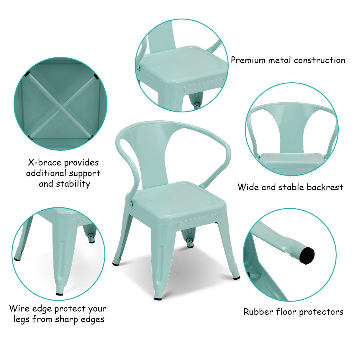 Steel Kids Chair Set of 2 with Backrest