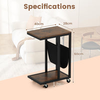 C-Shaped Side Table on Wheels