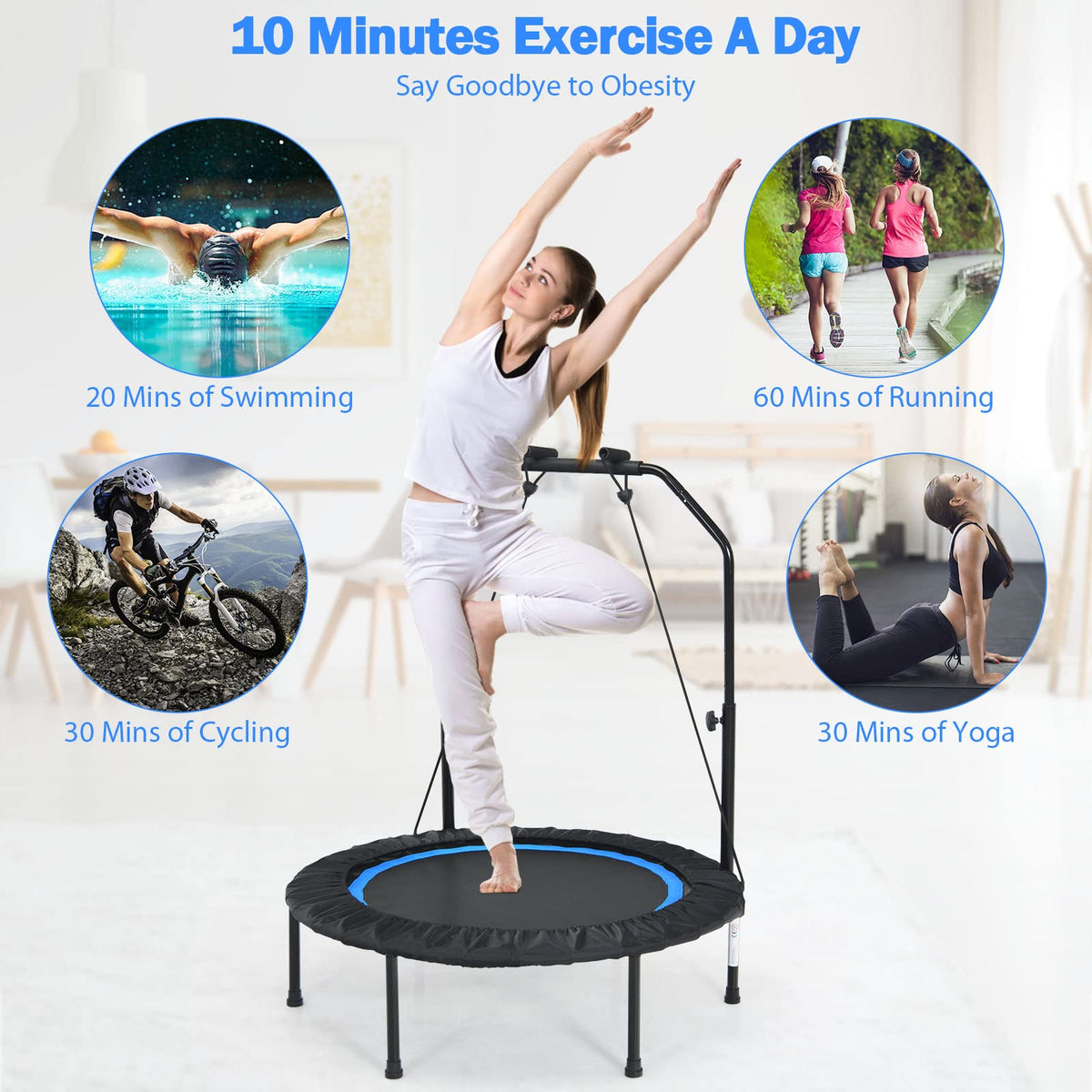 40” Foldable Trampoline with 2 Resistance Bands