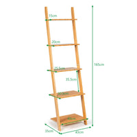 Giantex Ladder Shelf, 5-Tier Bamboo Storage Display Rack, Plant Stand Bookshelf, Wall Shelf for Living Room Kitchen, Leaning Against The Wall, Natural