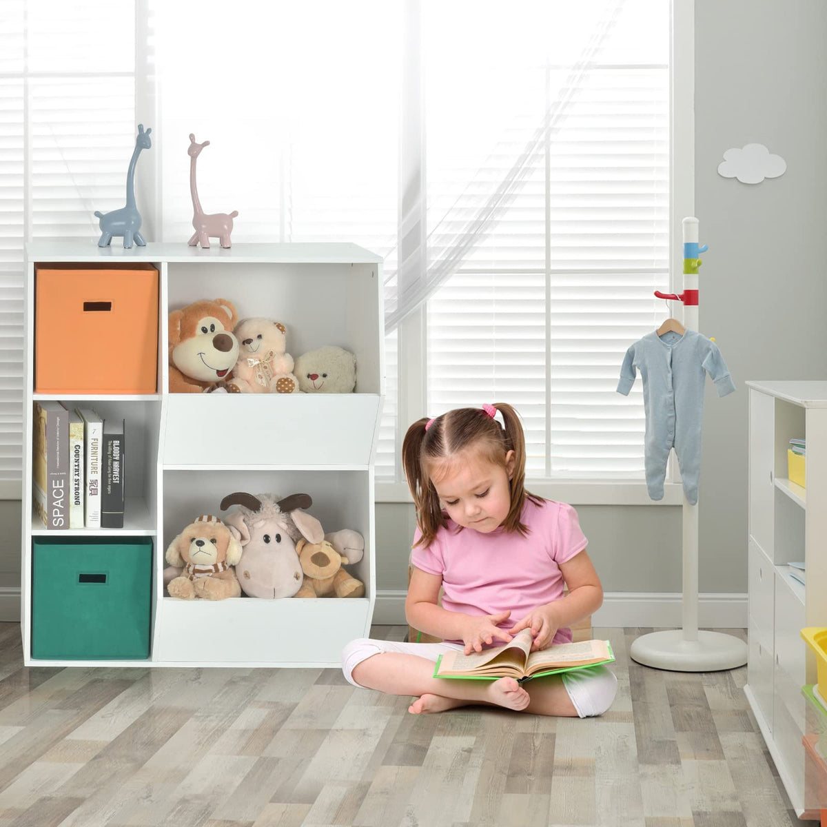 5 Cubbies Kids Toy Storage Organiser with Bookcase