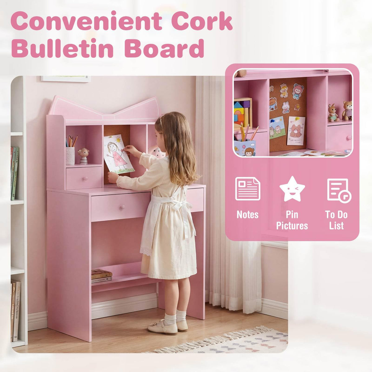 Kids Study Desk with Chair, Children Writing Table and Chair Set