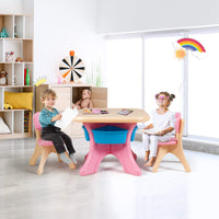 Kids Table Set, 3PCS w/ 1 Table & 2 Chairs & 4 Detachable Storage Boxes