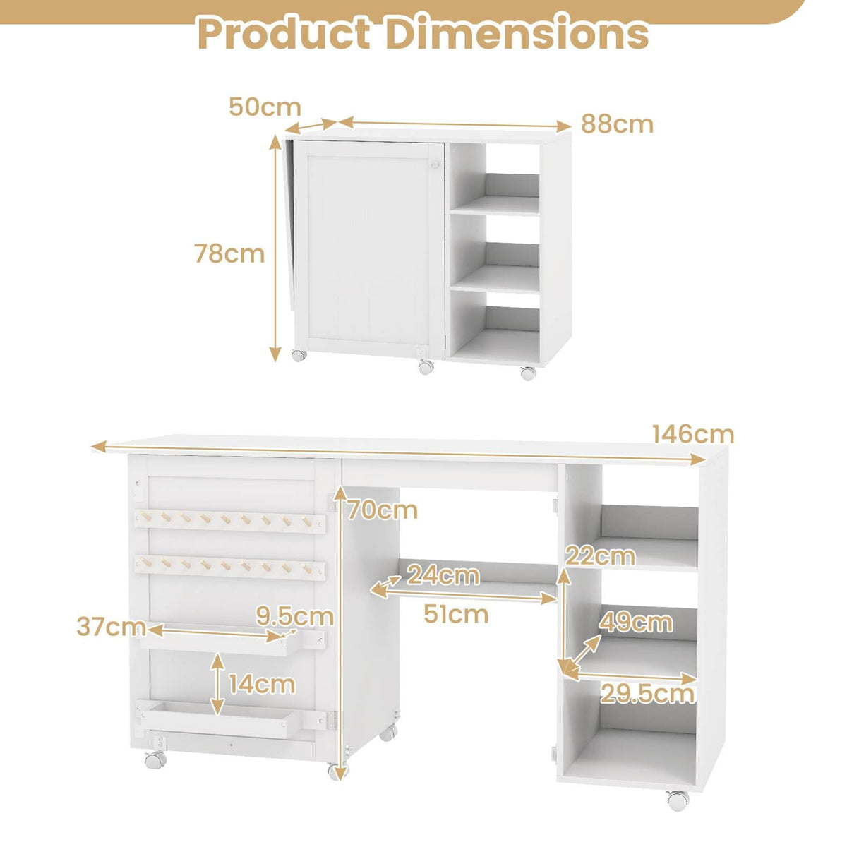 Giantex Folding Sewing Table, Multifunctional Sewing Machine Craft Station with Storage Shelves