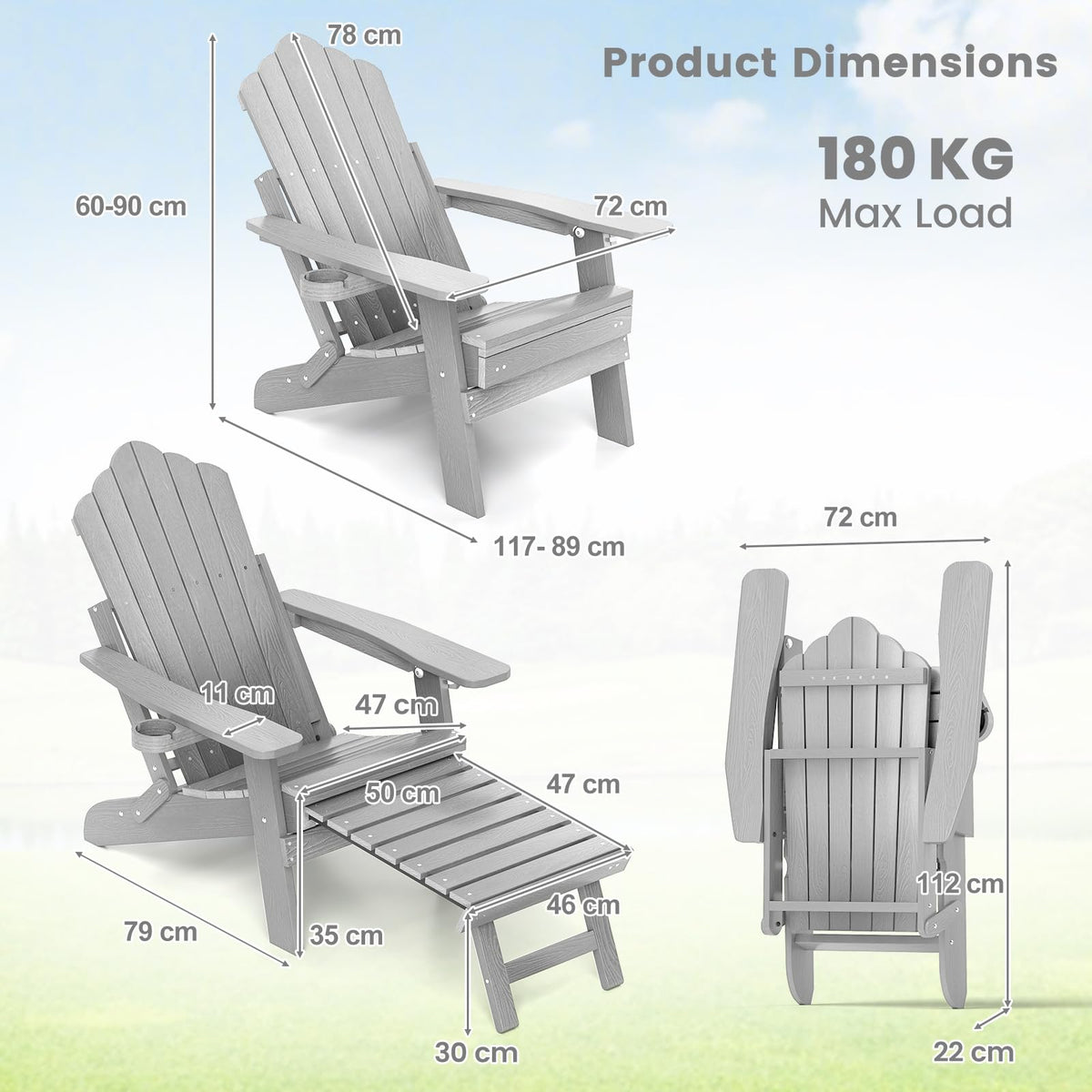 All-Weather HIPS 180kg Loaded Lounge Chair with Retractable Footrest