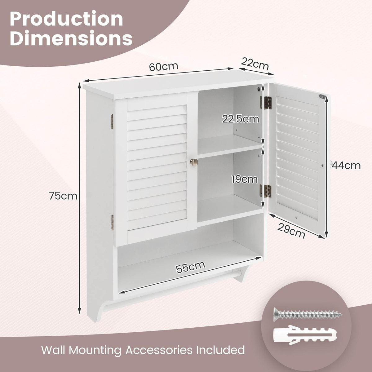 Bathroom Wall Cabinet with 2 Louvered Doors