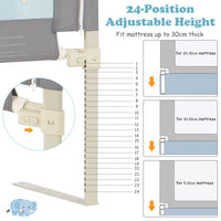176CM Toddler Bedrail, 72.5-101.5 CM Extra Tall Bed Guardrail w/Anti-Collision Cotton & Side Pocket