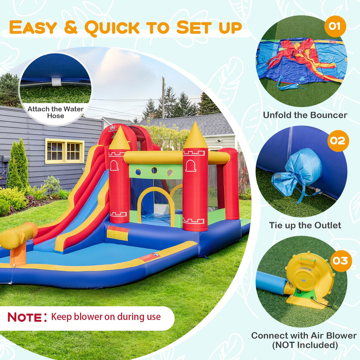 Inflatable Water Slide, Outdoor Water Park Bouncy House with Ring-tossing, Boxing (without Blower)