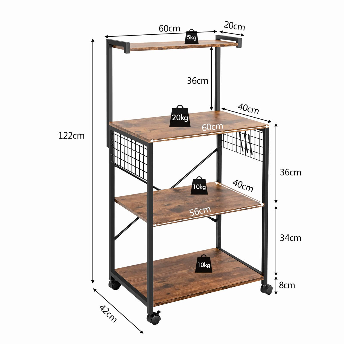 Giantex 4-Tier Kitchen Baker’s Rack on Wheels, Industrial Rolling Microwave Stand