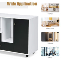 Filing Storage Cabinet, 2-Drawer Lateral Rolling Filling Cupboard with 4 Wheels, Storage Door, White & Black, 90CM