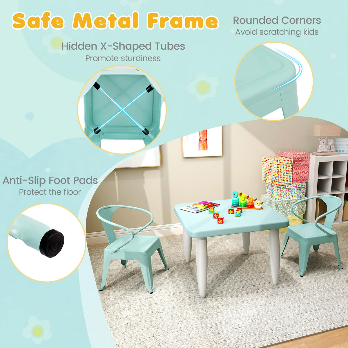 Kid’s Table and Chair Set with Adjustable Foot Pads