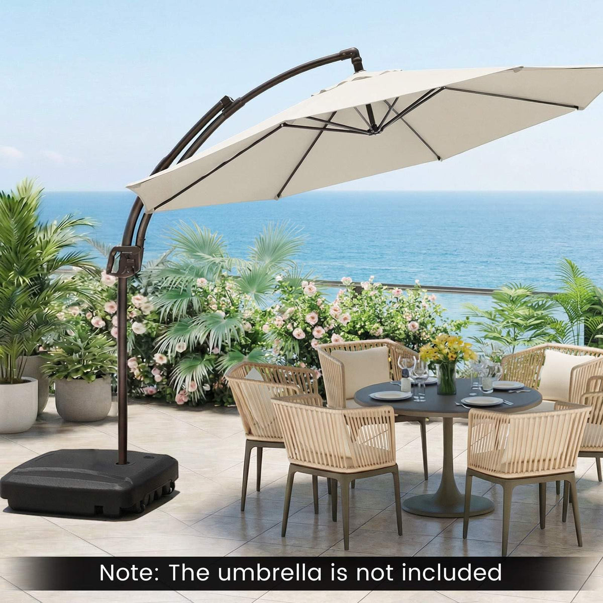 Cantilever Umbrella Base w/2Wheels,102kgPatio Offset Umbrella Stand
