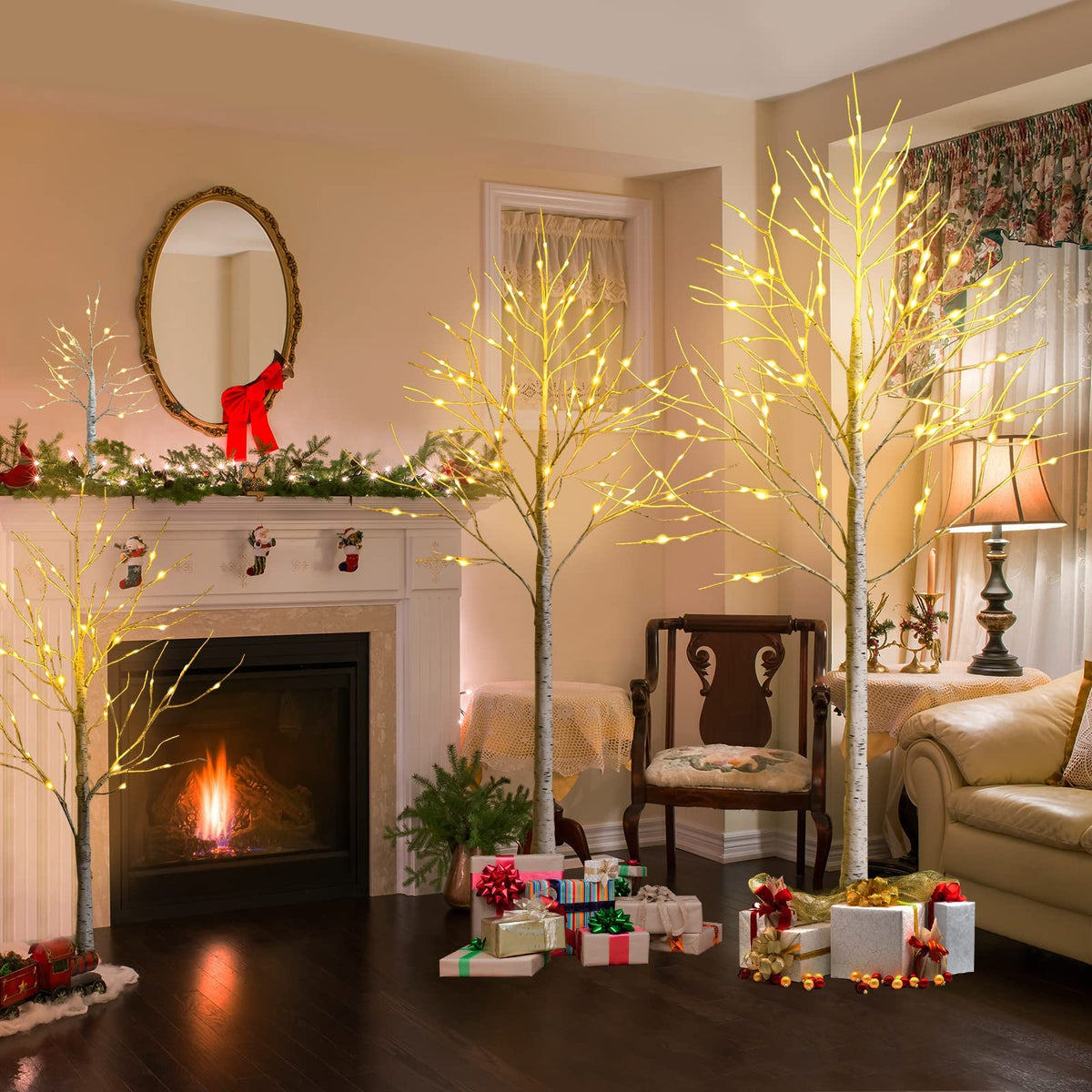 1.2/1.5/1.8 M Artificial Twig Birch Tree with 48/72/96 Warm White LED Lights for Christmas