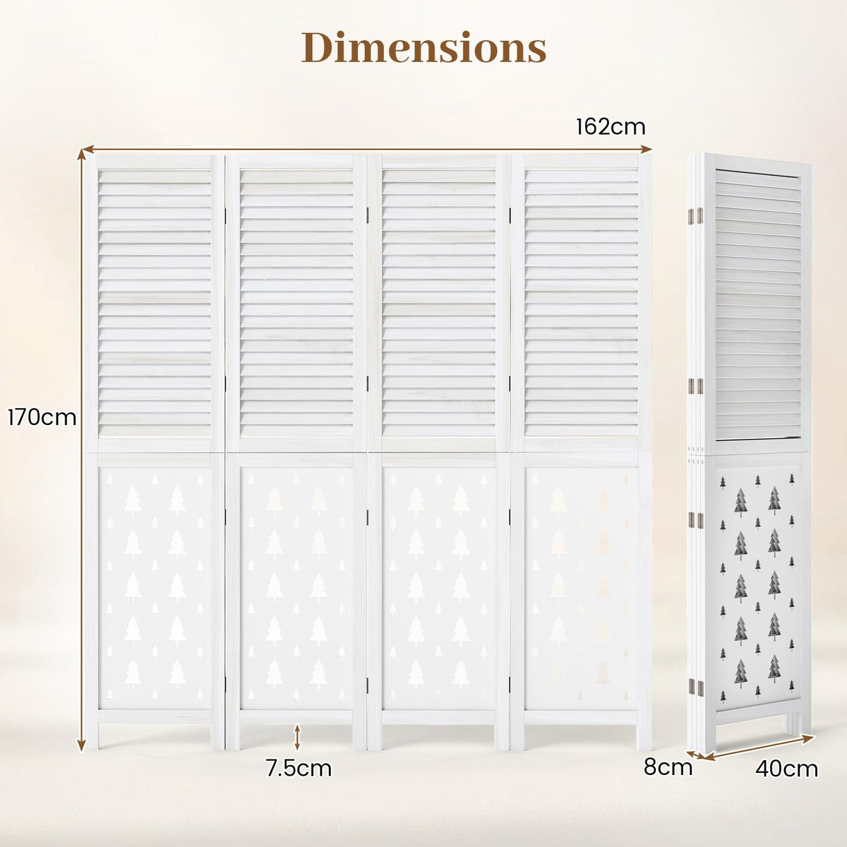 170cm Tall Wood Room Divider with 4/6 Panel