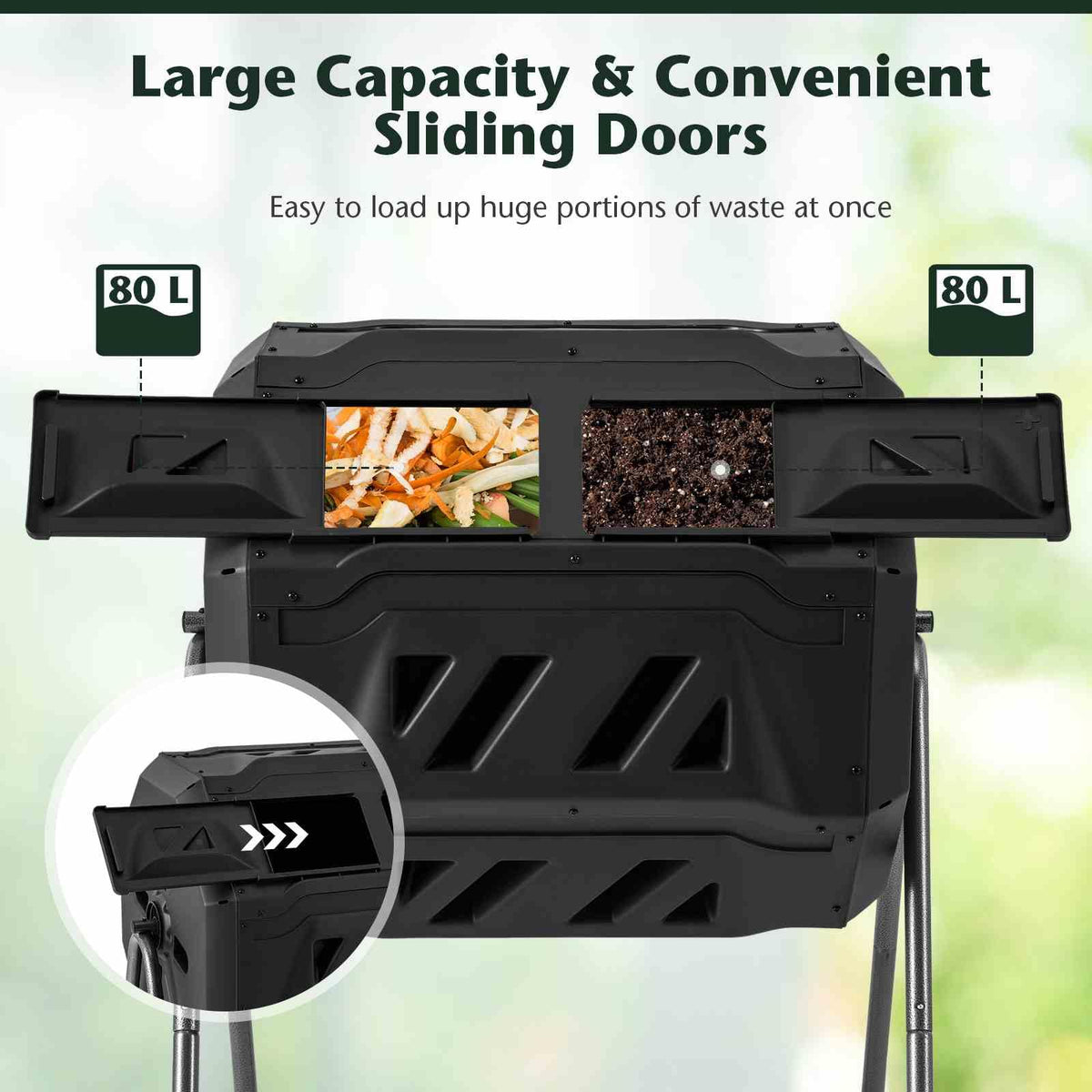 utdoor Tumbling Composter, 160 L Portable Garden Compost Bin W/Dual Chamber