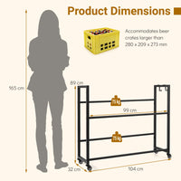 Giantex 2-Tier Drink Crate Rack, Rolling Bottle Crate Shelf with 4 Universal Wheels, 2 Hooks, 2 Tilt Angles for Beer