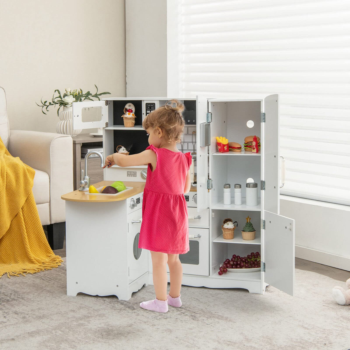 Wooden Play Kitchen with Stove for Toddlers