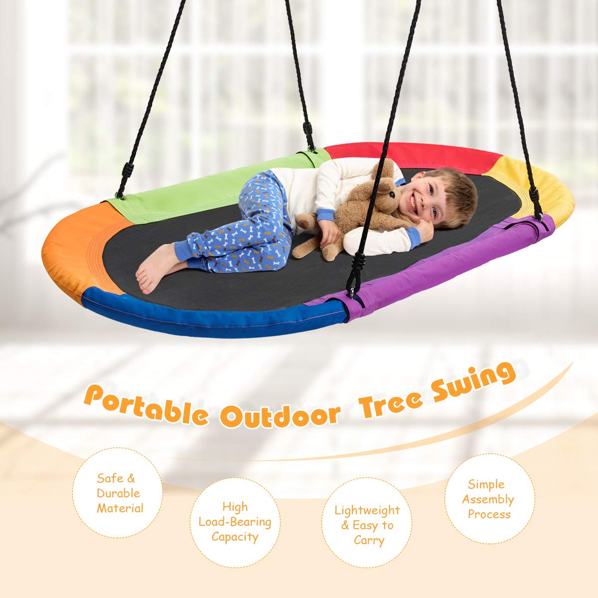 150CM/60'' Giant Platform Saucer Tree Swing Set, 300KG Weight Capacity, Outdoor Saucer Tree Swing with Adjustable Hanging Ropes