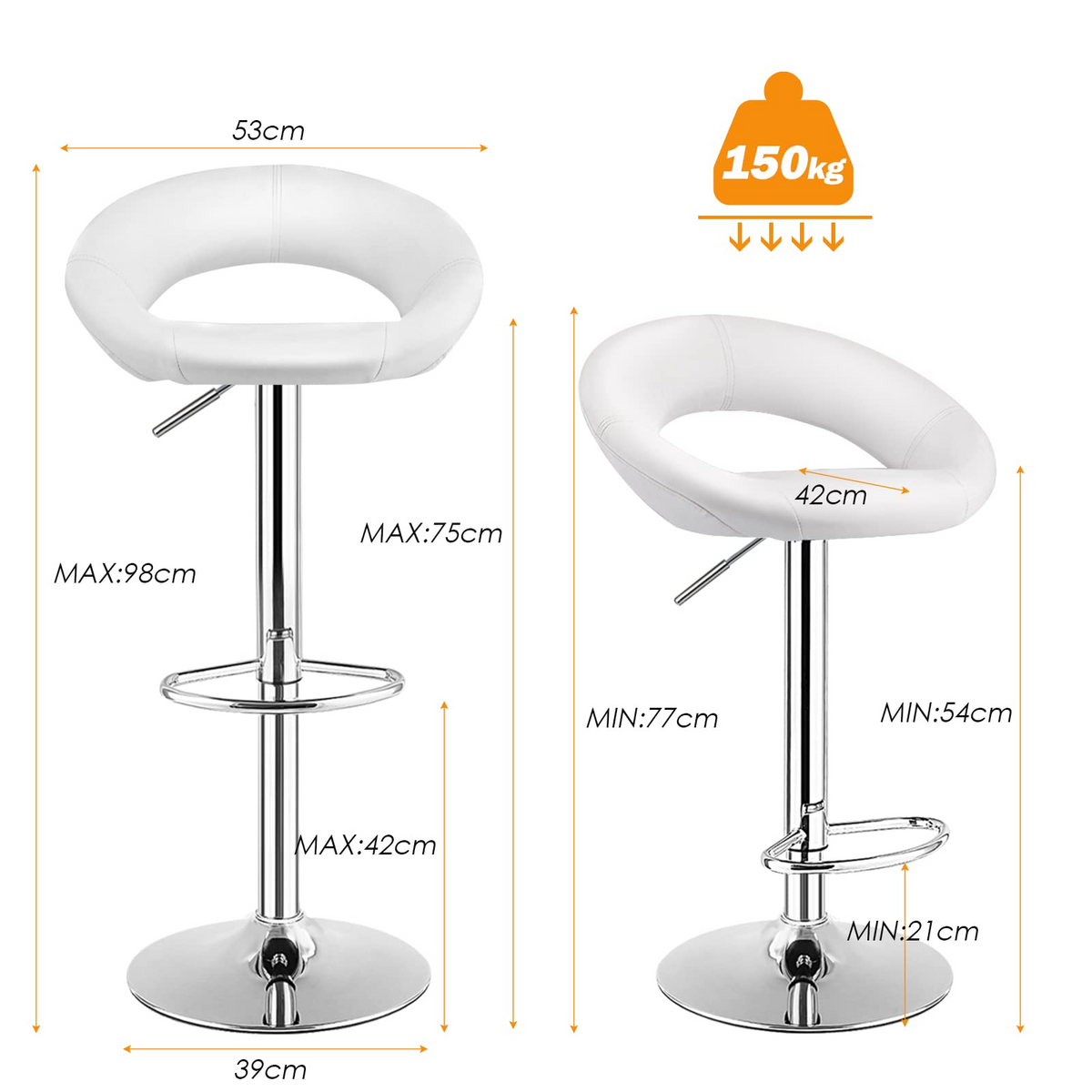 Giantex Bar Stool Set of 2, Height Adjustable & 360° Home Bar Stool w/ Non-Slip Base & Steel Footrest