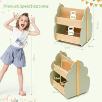Kids Wooden Bookshelf with Universal Wheels and 2-Tier Storage Shelf