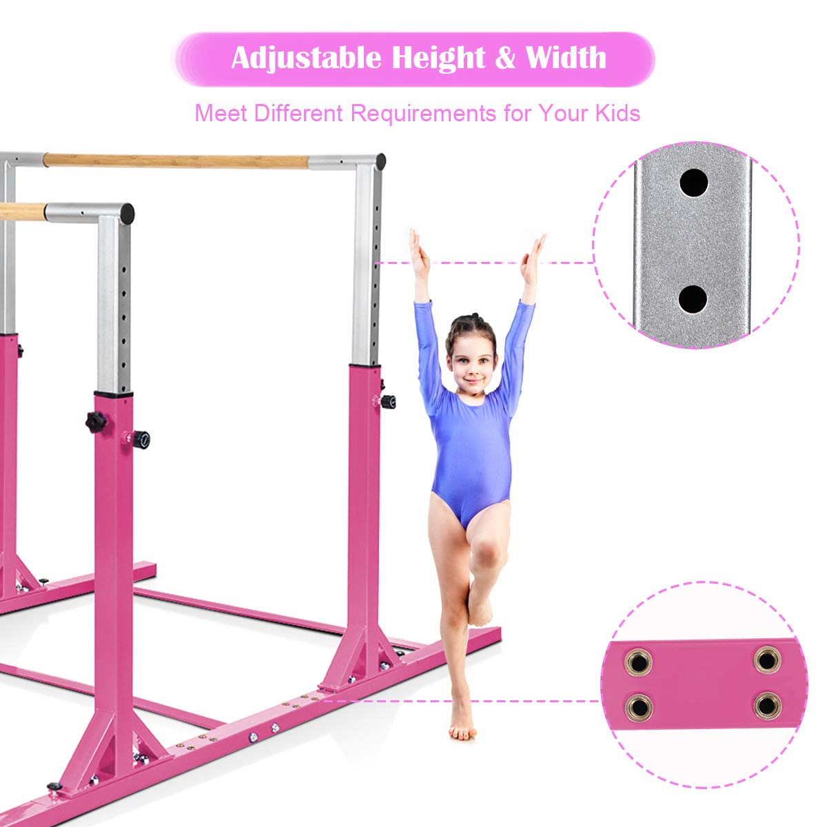 Level Parallel Bars Gymnastics Parallel Bars, Double Horizontal Bar with Adjustable Width ...