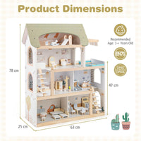 Wooden Dollhouse, 4-Story Kids DIY Pretend Playhouse