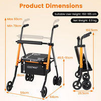 Folding Lightweight Rollator Walker with Backrest and Adjustable Height 136 KG Capacity