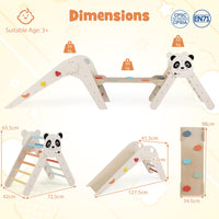 Foldable Panda-Themed Wood Montessori Climbing Set, Indoor Children Playground Jungle Gym