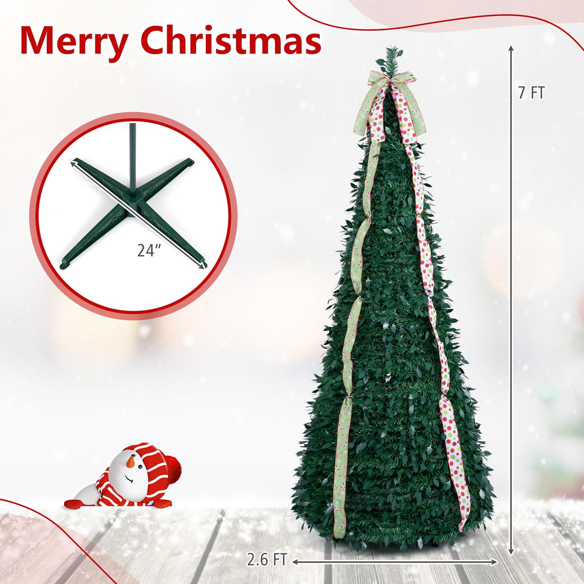 1.8M/2.1M Artificial Christmas Tree with Tree Topper Bow and 4 Ribbons